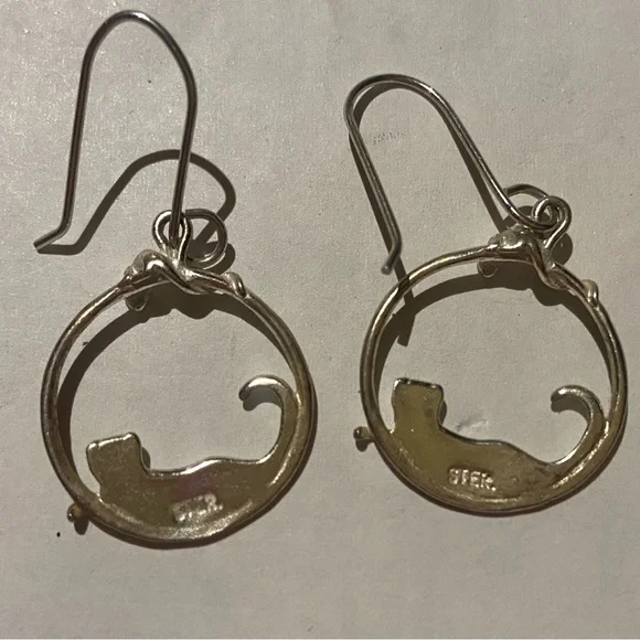 Sterling silver cat earrings - Picture 2 of 4